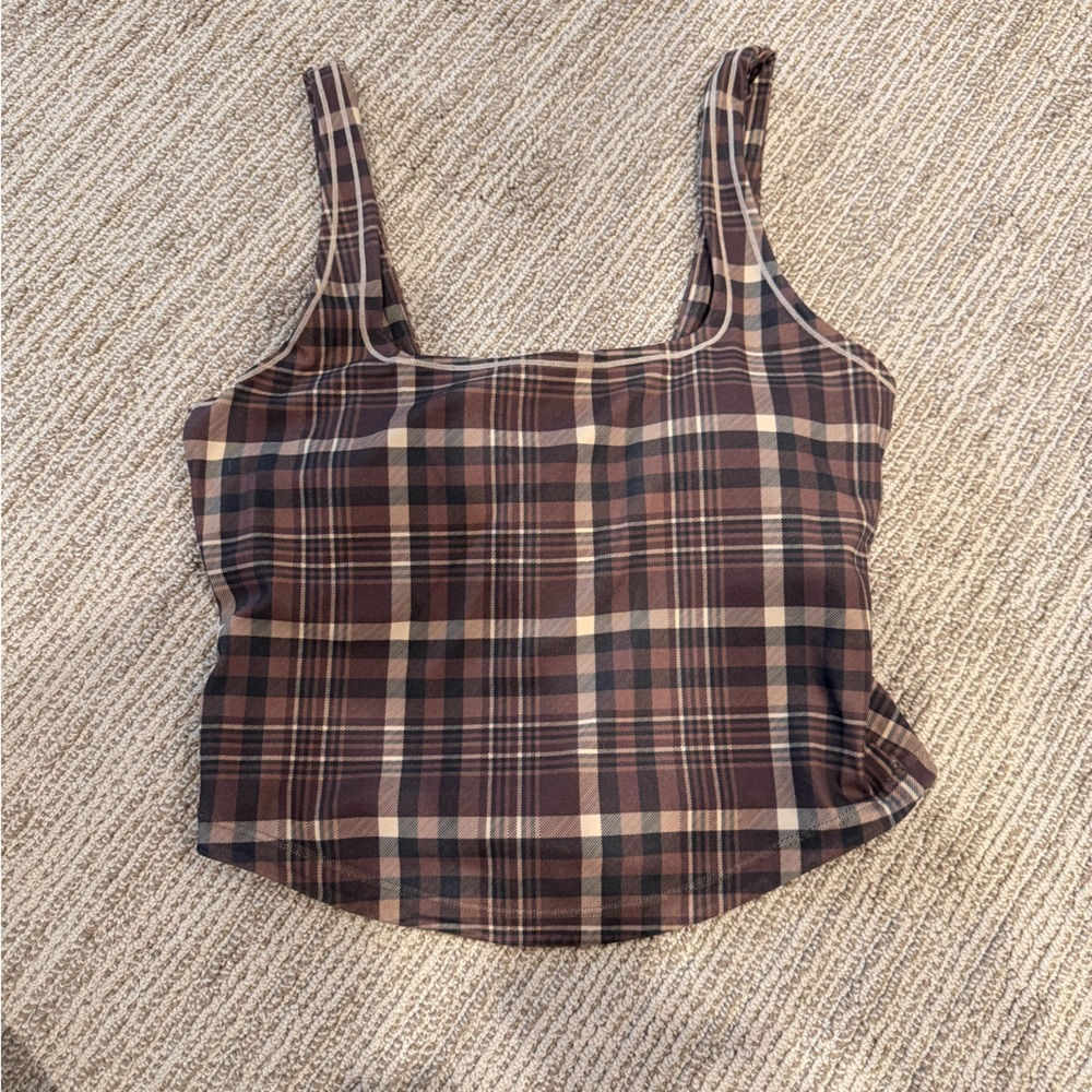 Chic Plaid Tank Top in Brown